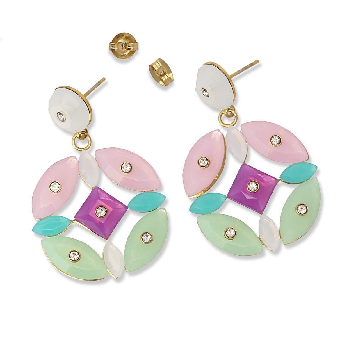 pendientes acero quirúrgico flor piedras color anartxy