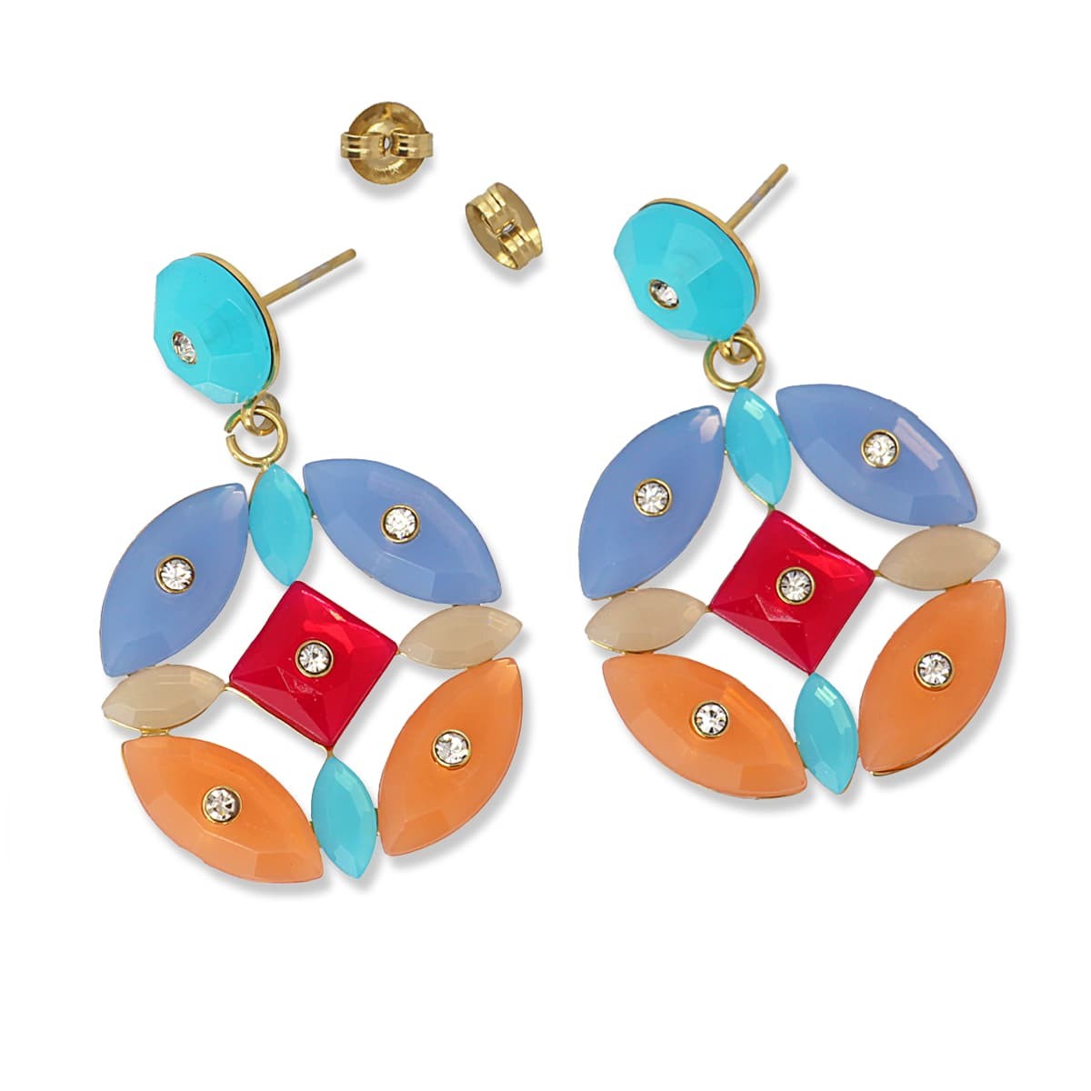 pendientes acero quirúrgico flor piedras color