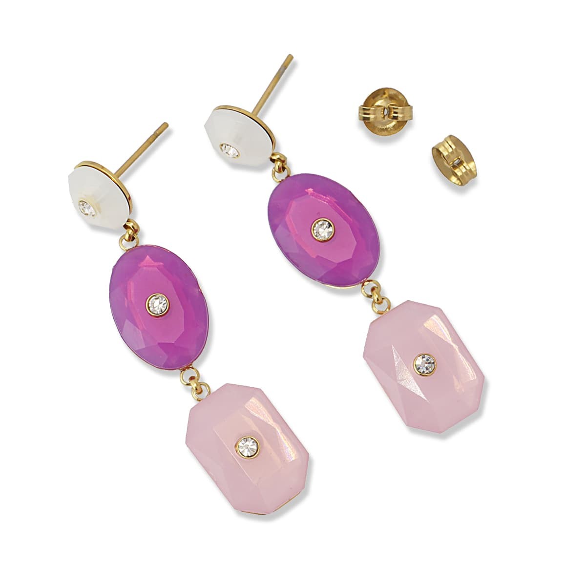 pendientes largos acero quirúrgico dorado piedras color circonitas anartxy