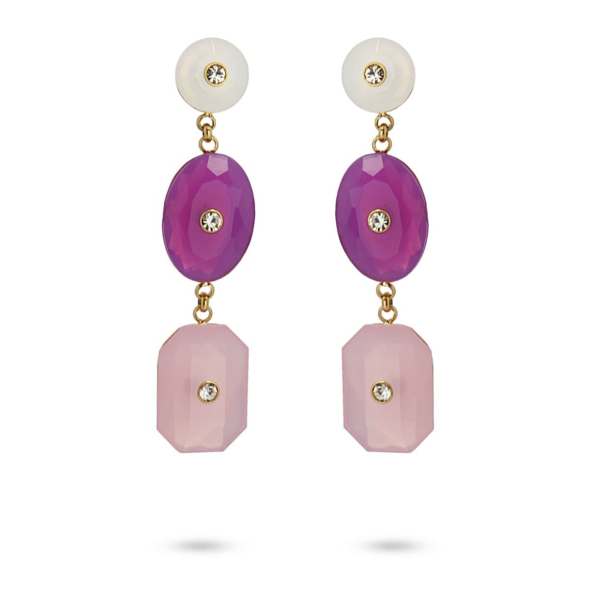pendientes largos acero dorado piedras color circonitas anartxy