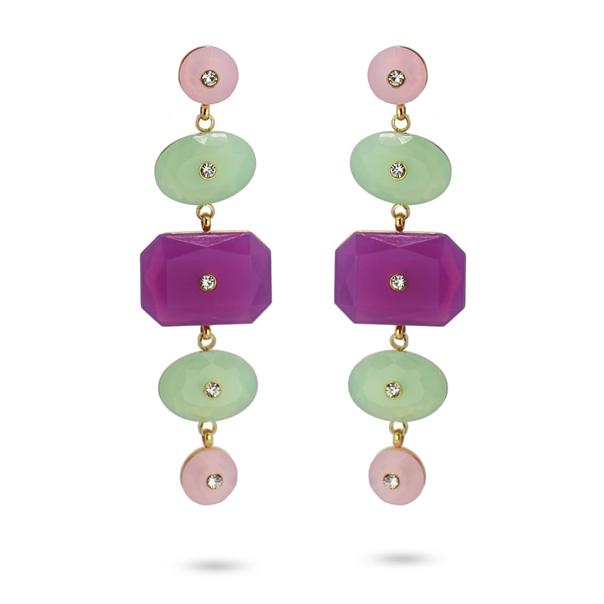 pendientes largos acero quirúrgico dorado 5 piedras color circonitas anartxy sunflowers