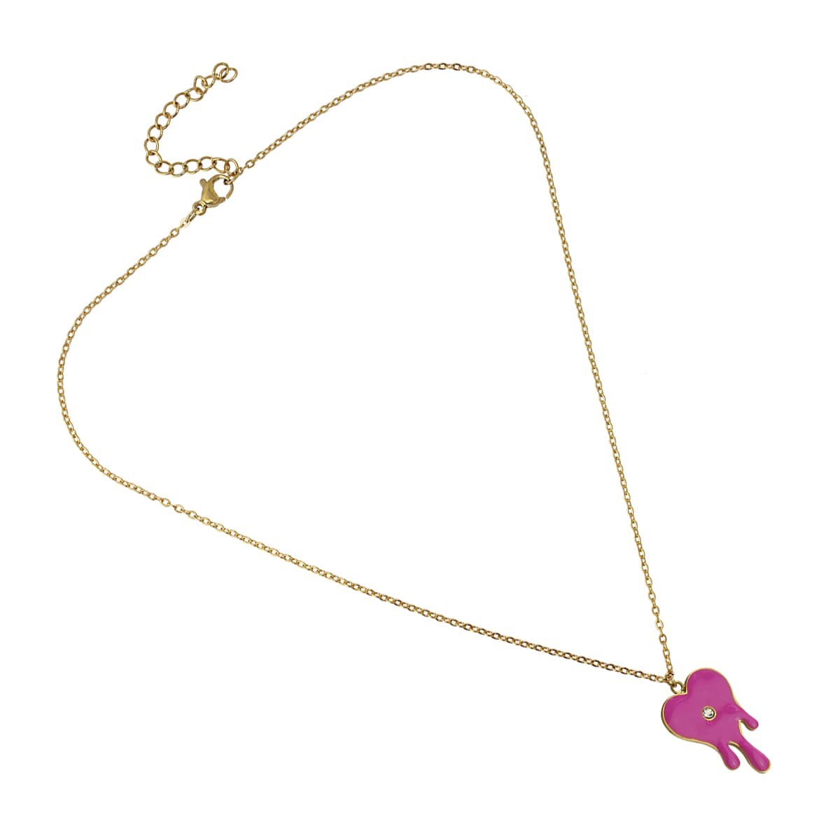 collar acero color esmalte gota fucsia