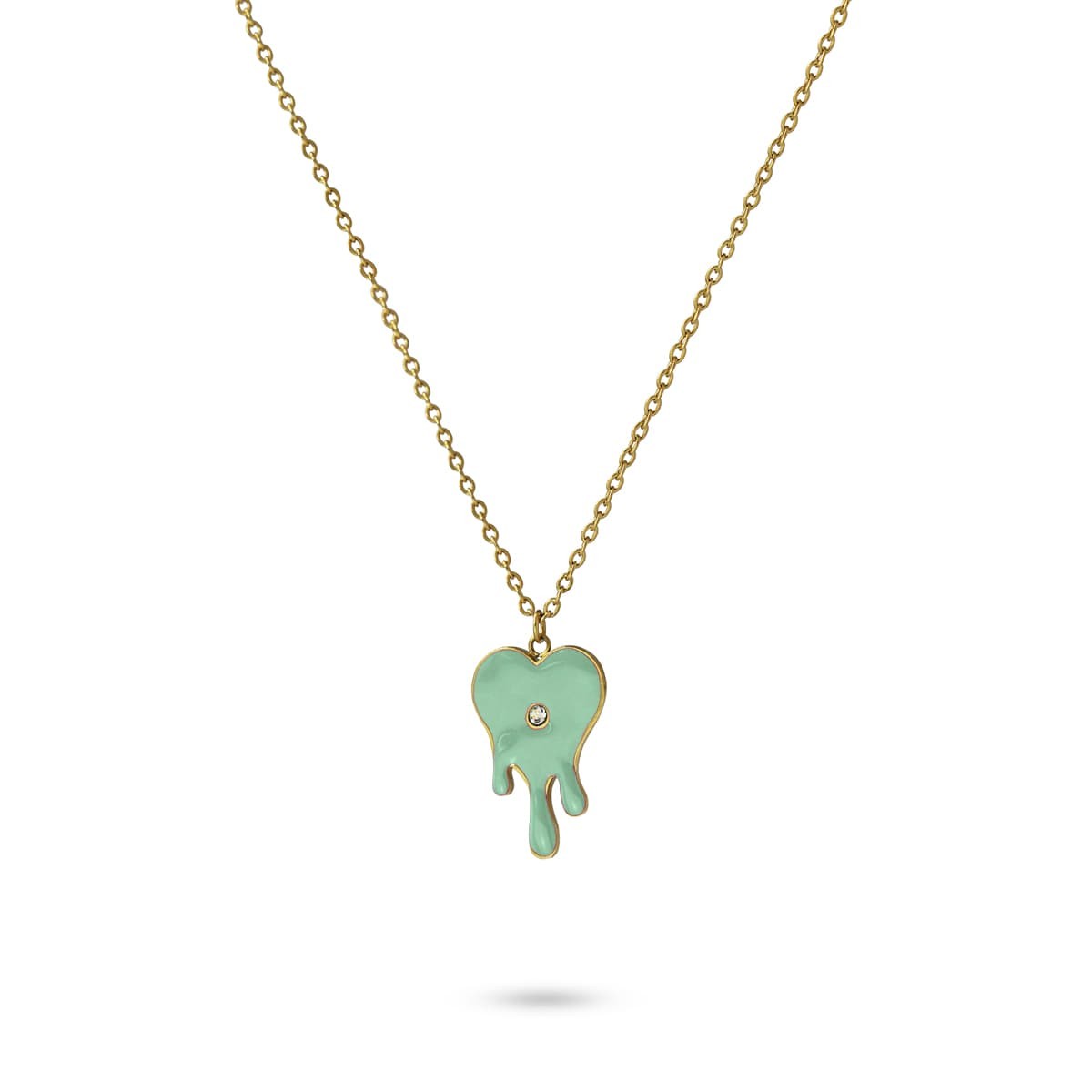 collar acero color esmalte gota dorado turquesa