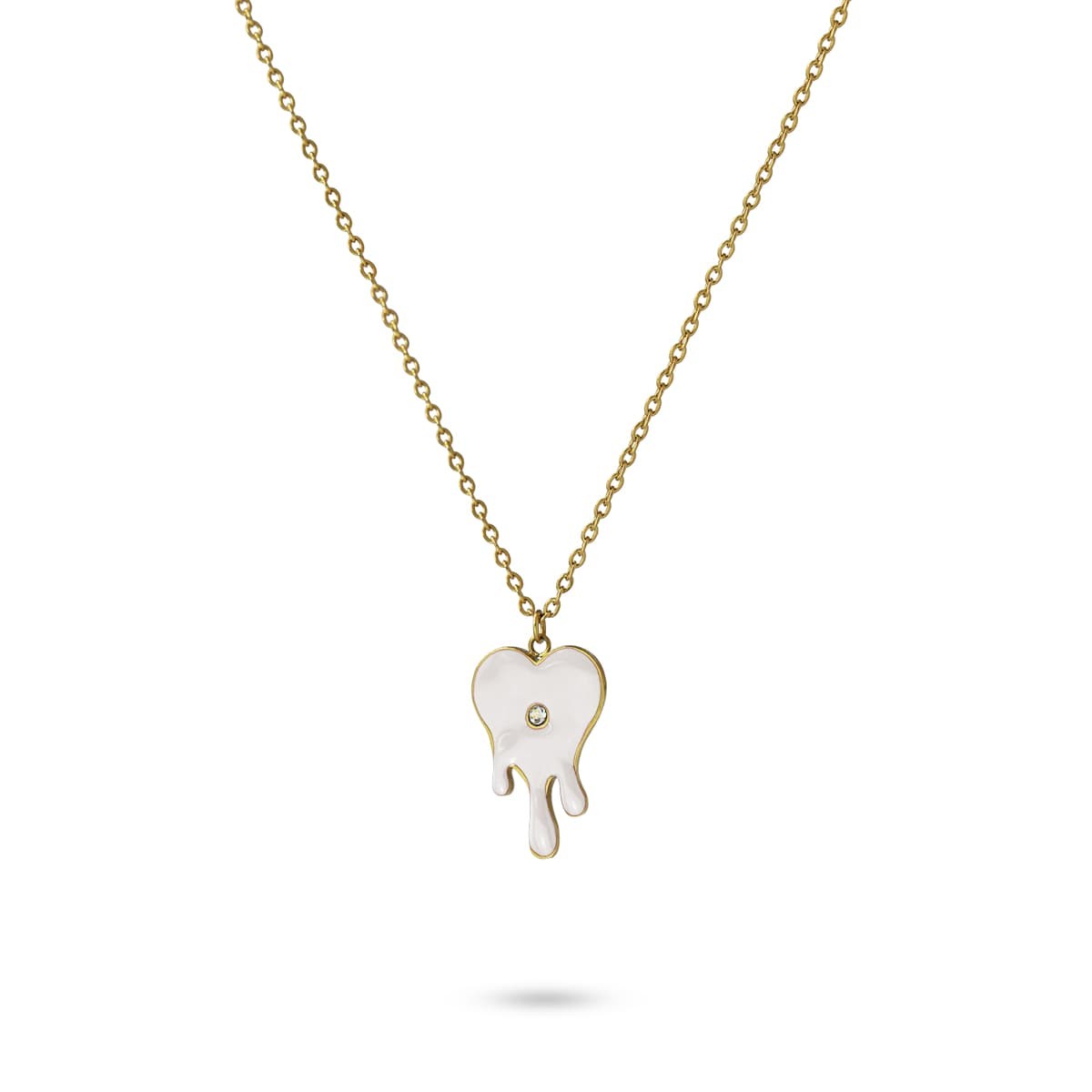 collar acero color esmalte gota blanco