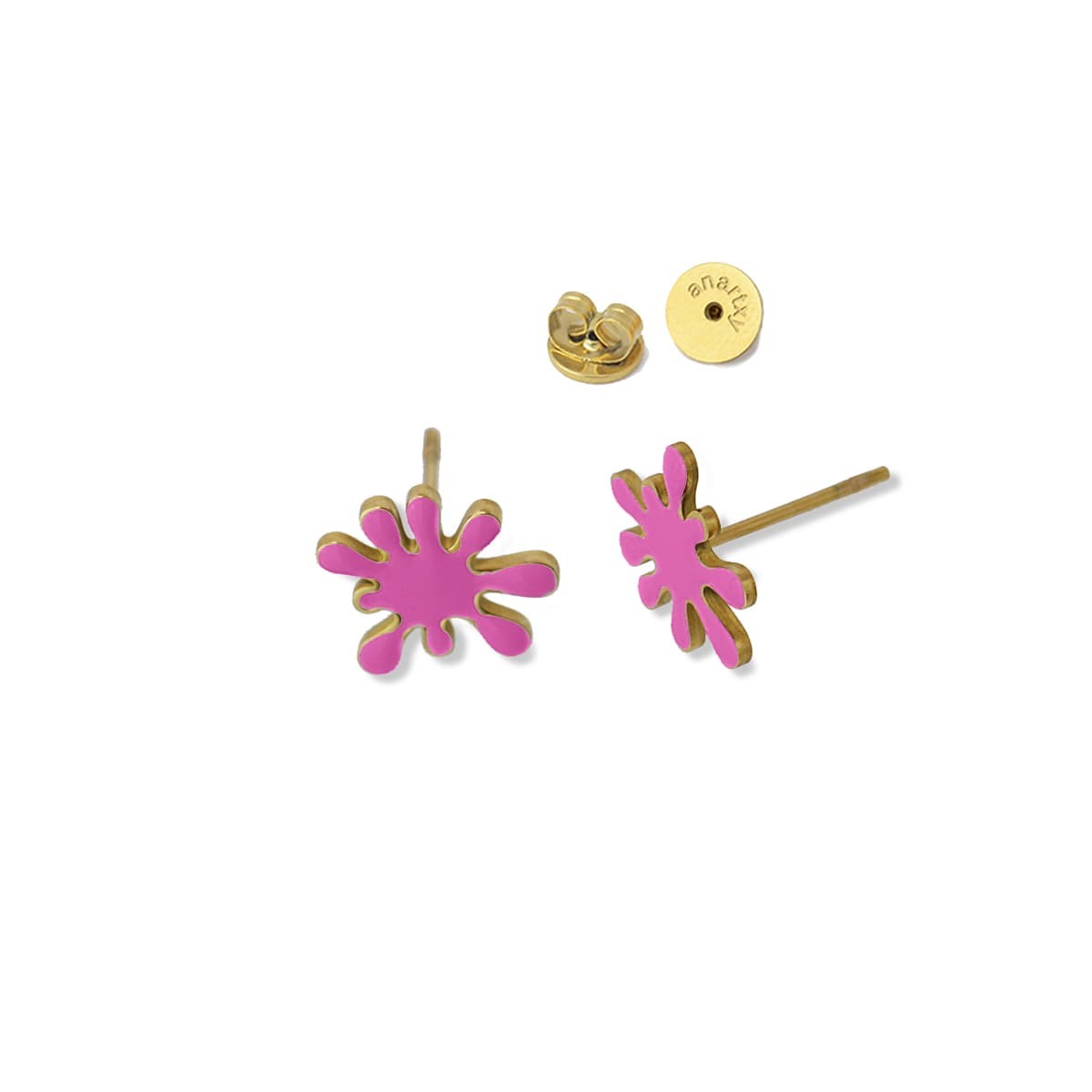 pendientes acero color esmalte gota dorado fucsia
