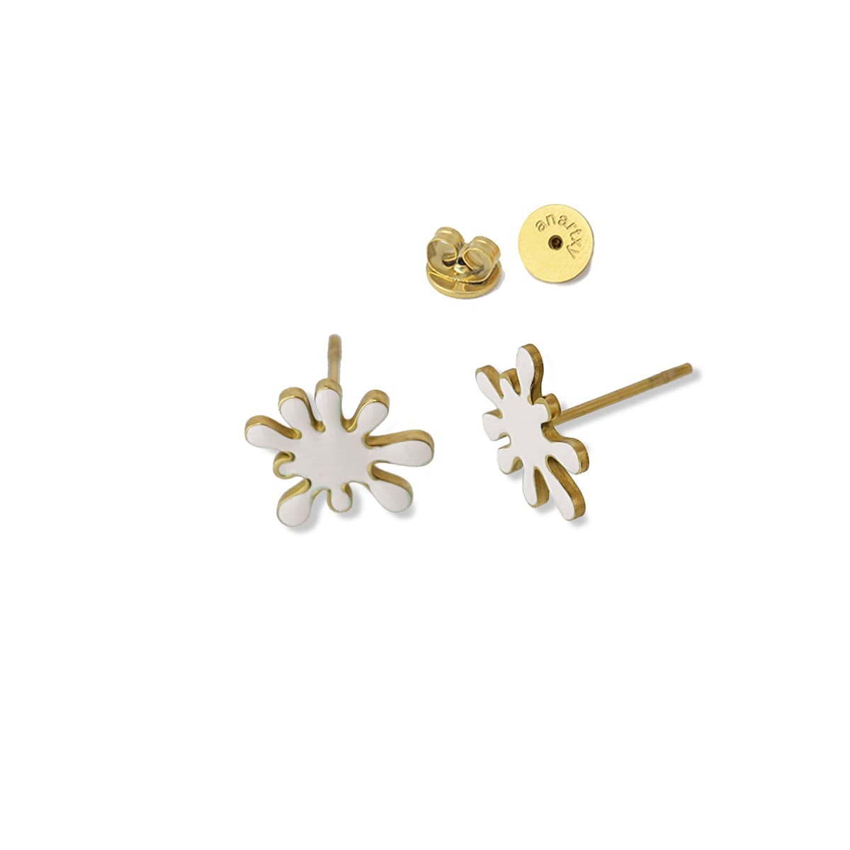 pendientes acero color esmalte gota dorado blanco