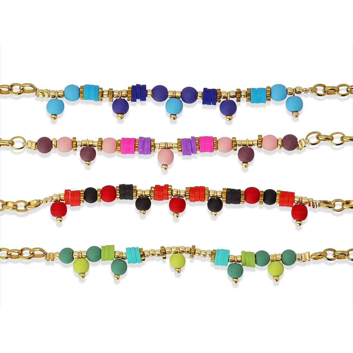 Tobillera hematita ATO221 acero color piedra dorado combinado