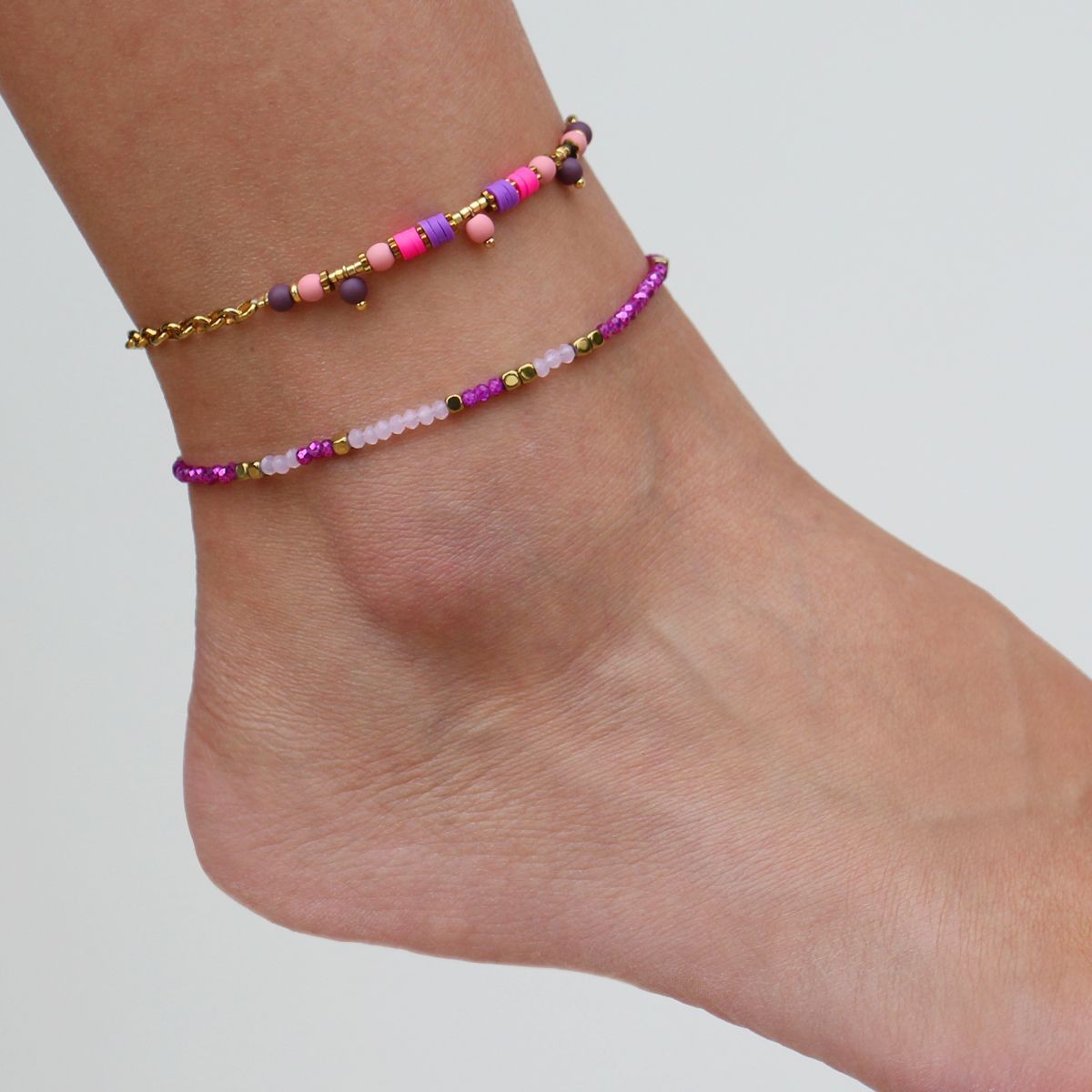 Tobillera hematita ATO221 acero color piedra dorado combinado chica