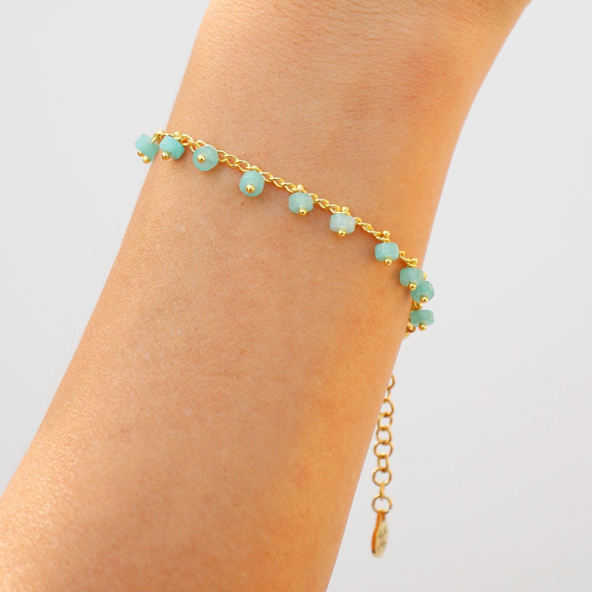 Pulsera piedra natural BPU588 abalorio cuentas dorado acero color combinado anartxy mujer