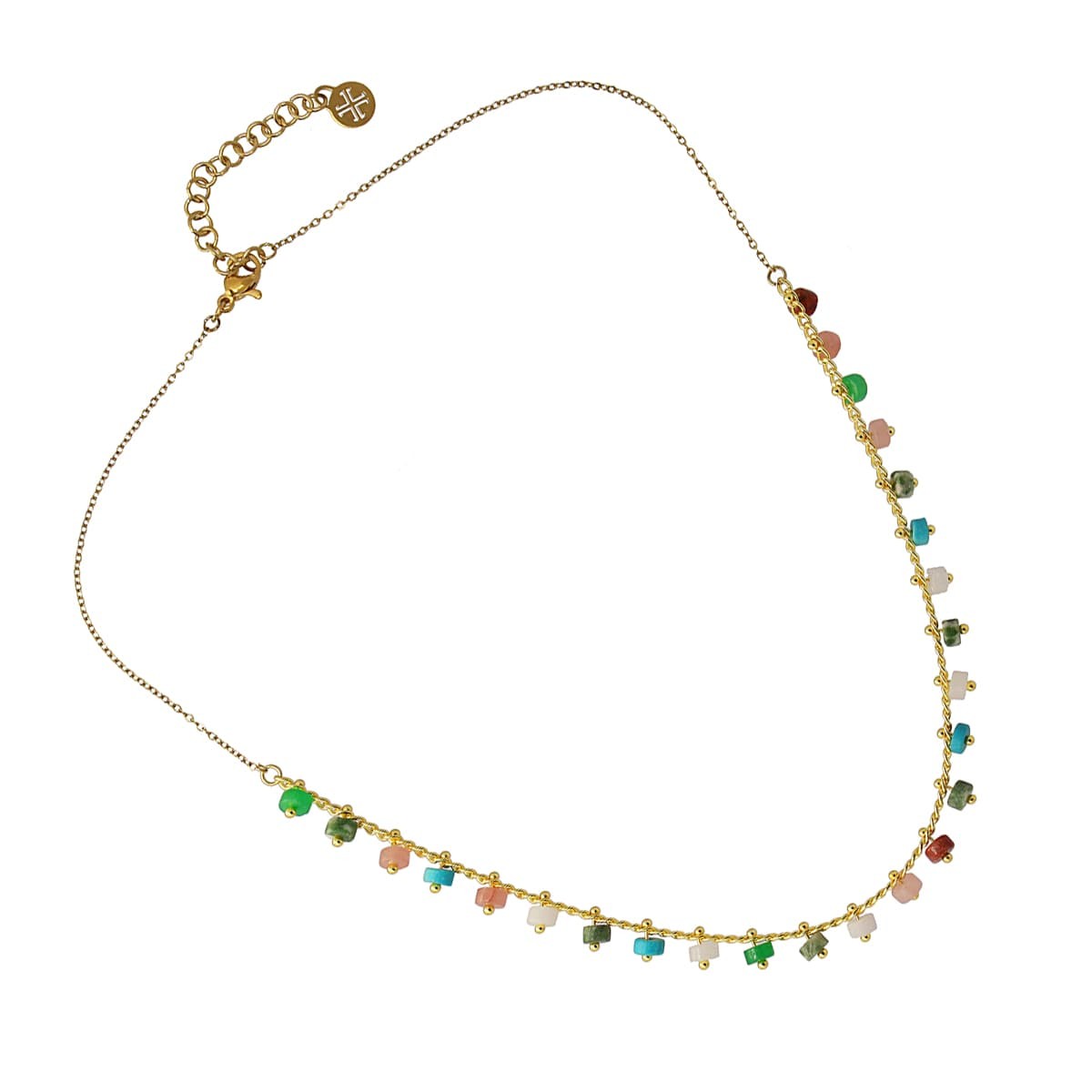 Collar piedra natural BCO459 abalorio cuenta color combinado acero