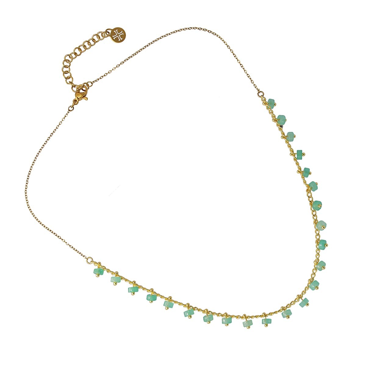 Collar piedra natural BCO459 abalorio cuenta color combinado acero dorado