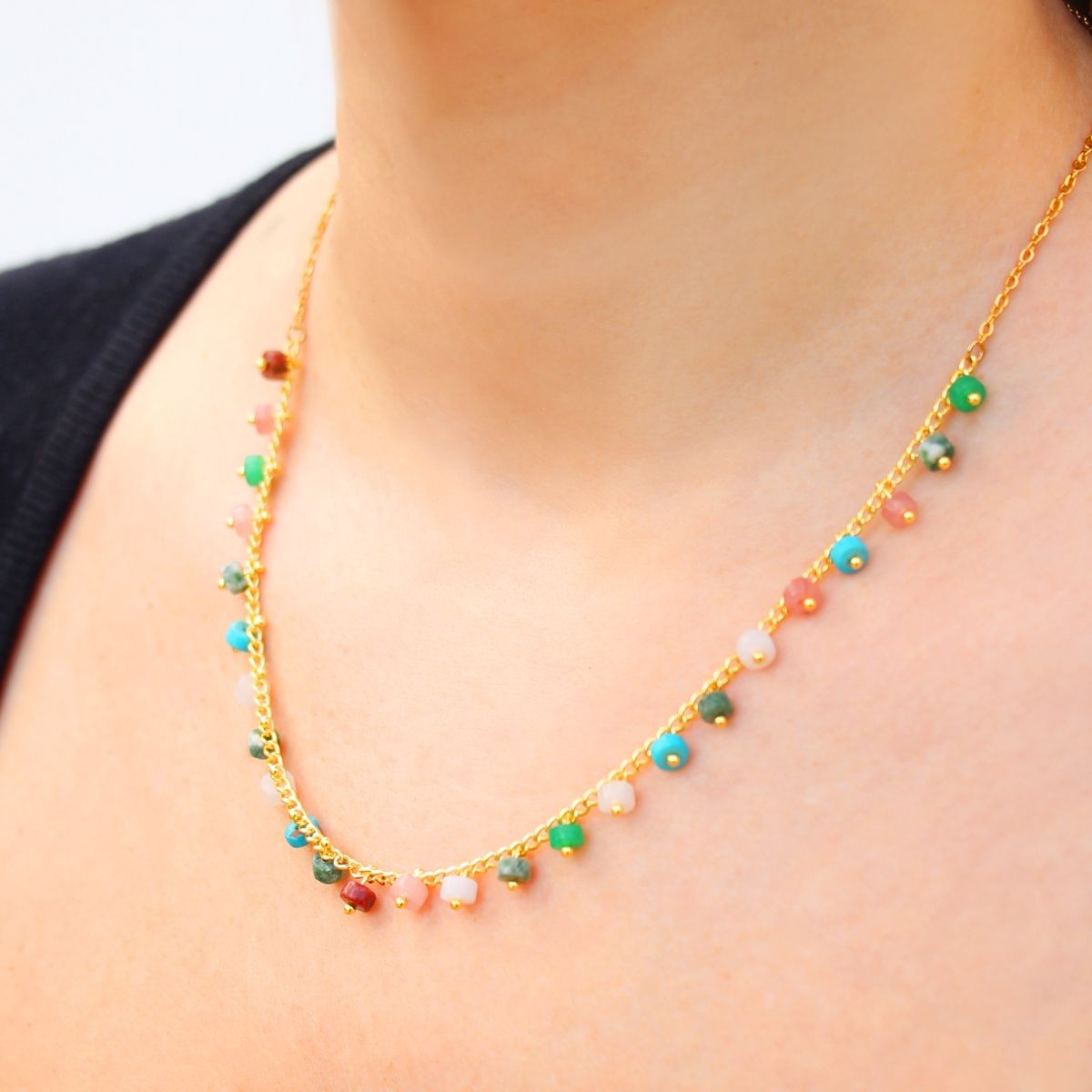Collar piedra natural BCO459 abalorio cuenta color combinado acero dorado anartxy mujer