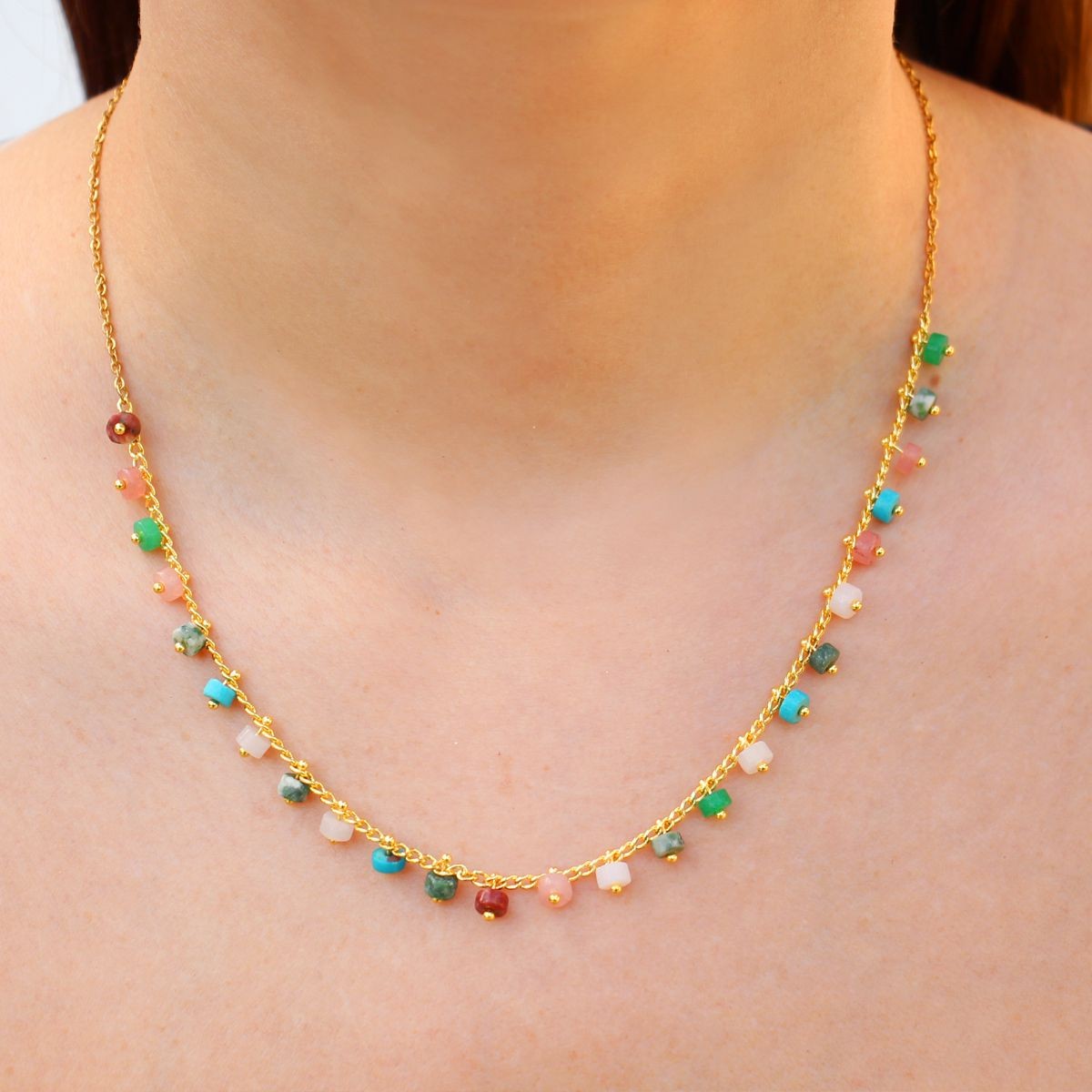 Collar piedra natural BCO459 abalorio cuenta color combinado acero dorado anartxy mujer 2