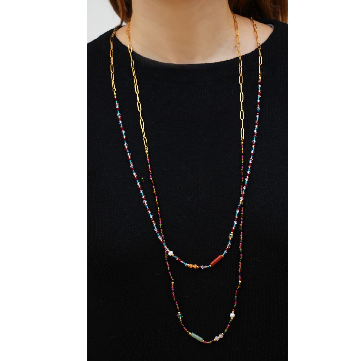 Collar abalorios BCO440 perlas cristal acero dorado anartxy mujer