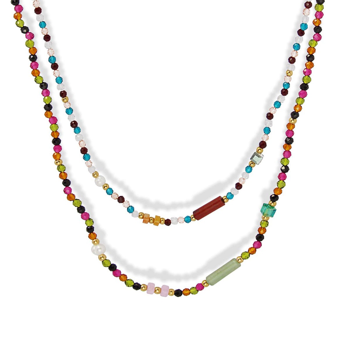 Collar abalorios BCO440 perlas cristal acero dorado anartxy