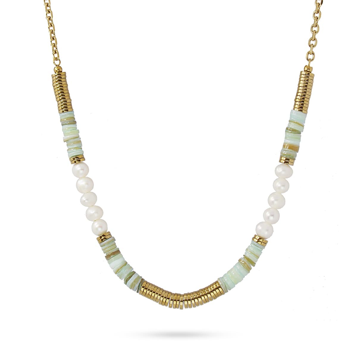 Collar heishi BCO449 acero corto dorado goma