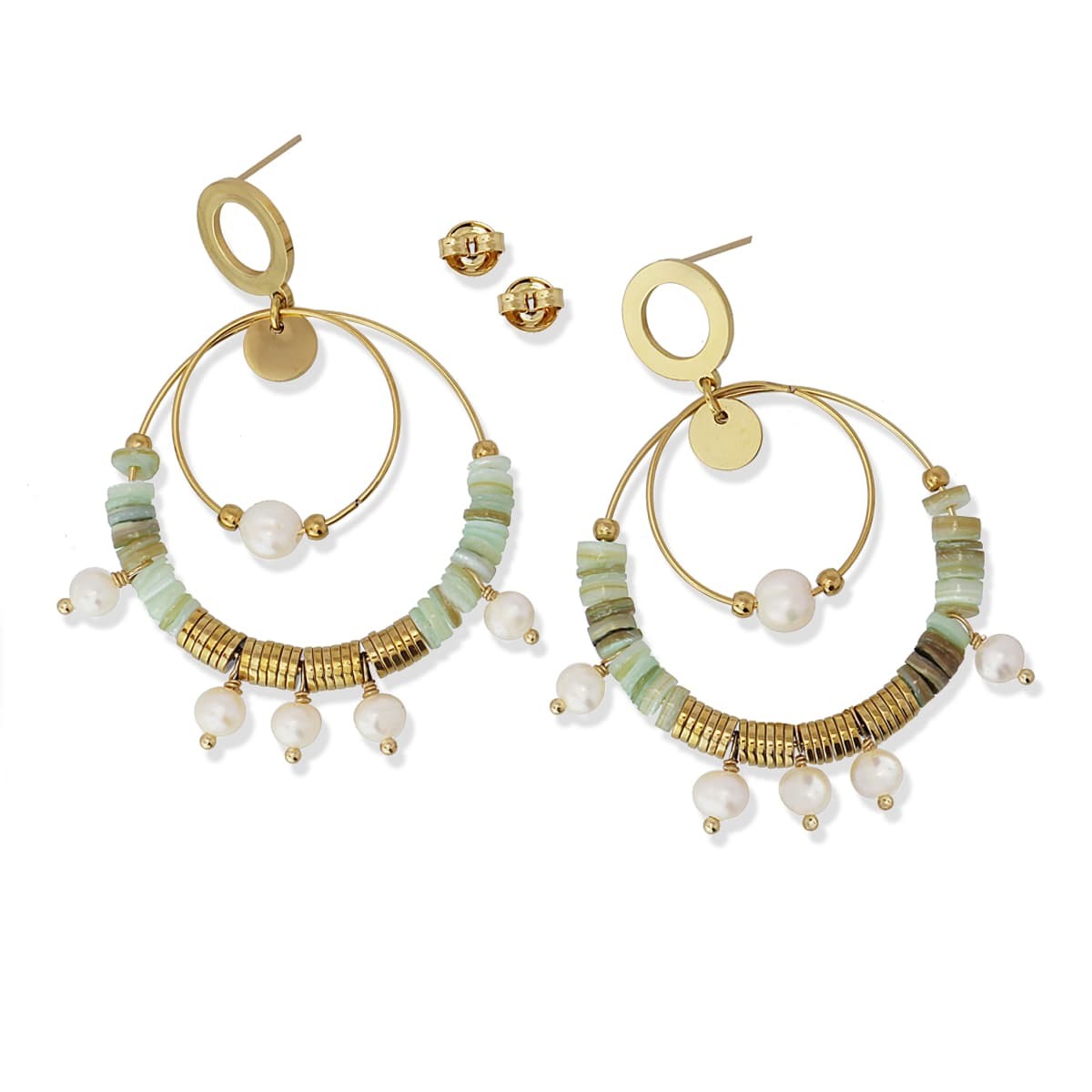 Pendientes heishi CPE118 acero dorado goma