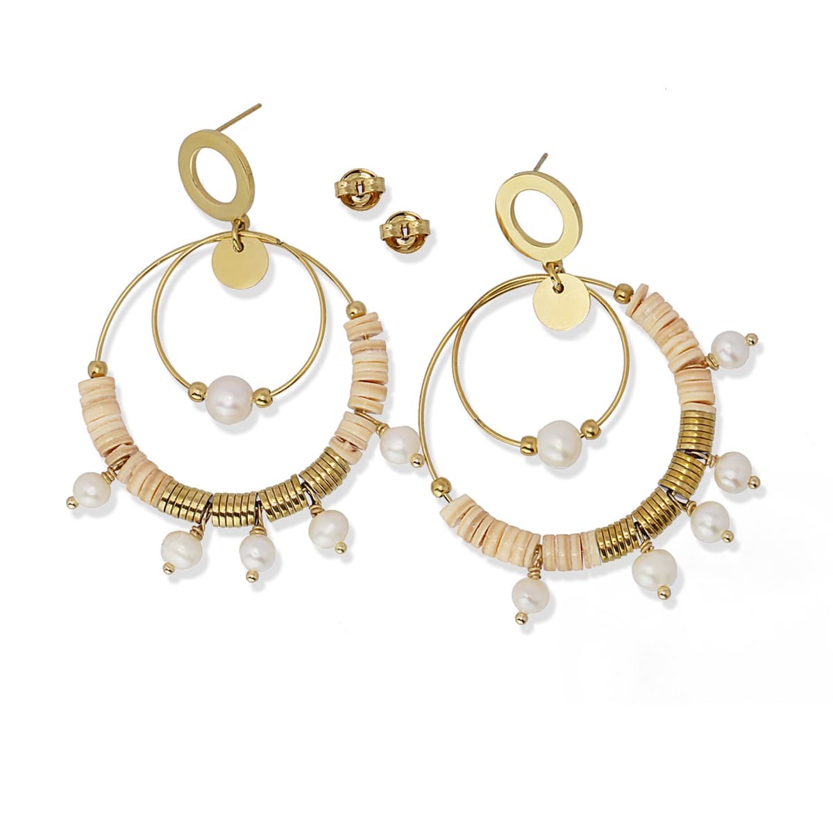 Pendientes heishi CPE118 acero dorado goma piedra