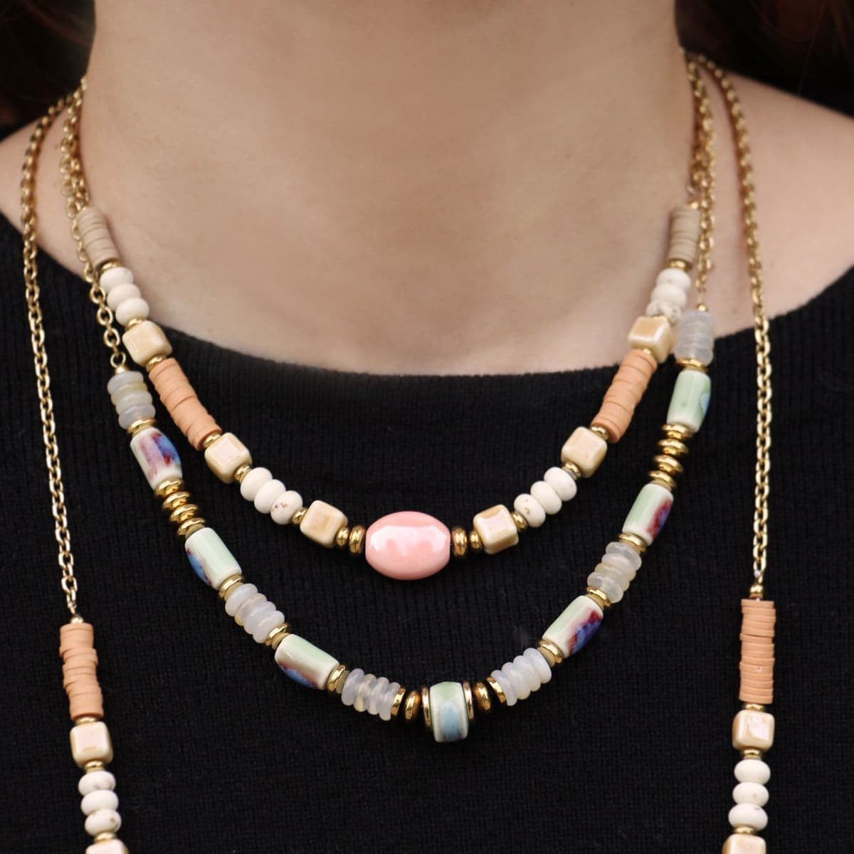 Collar piedra natural BCO450 acero dorado anartxy mujer