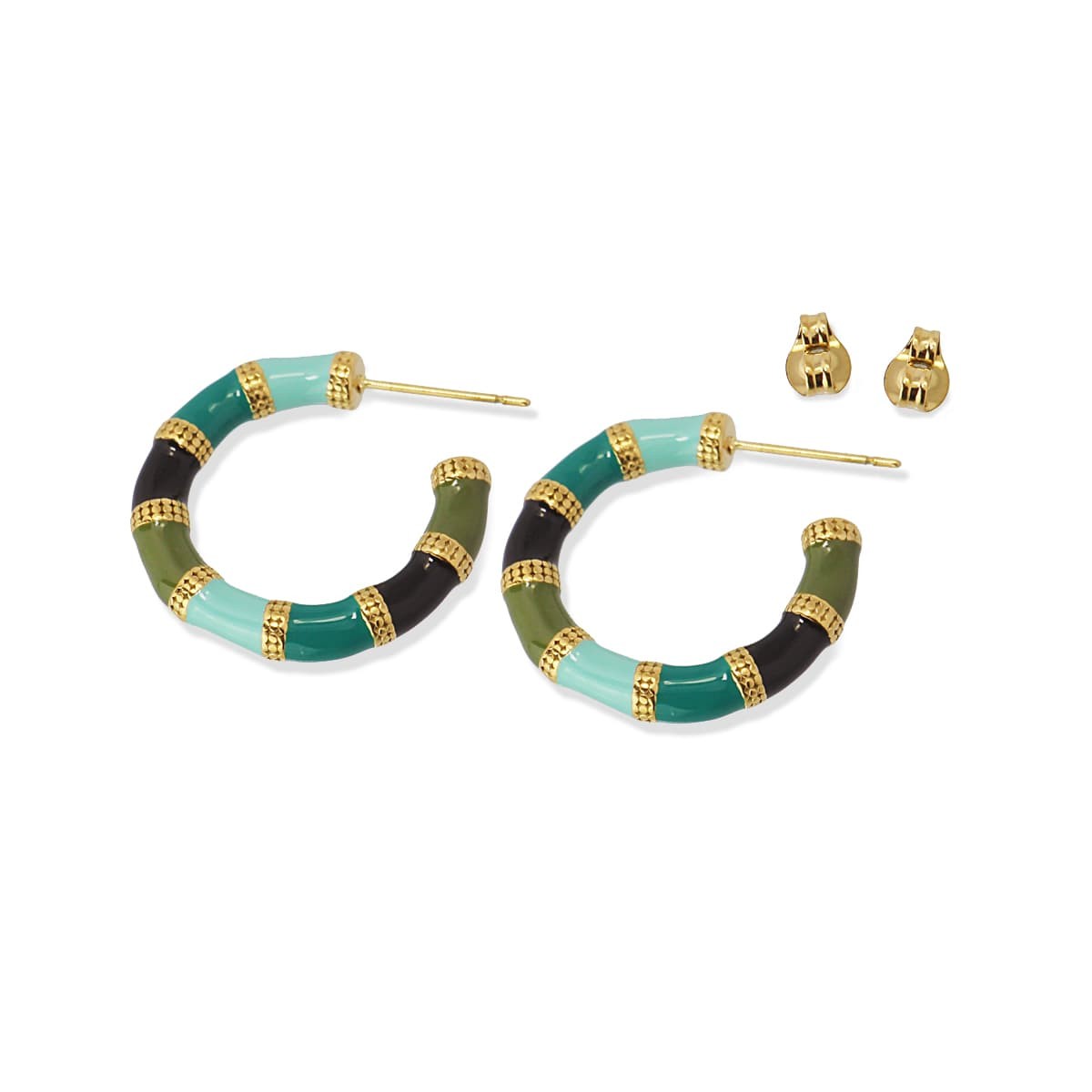 pendientes aros acero esmaltado bambú anartxy turquesa