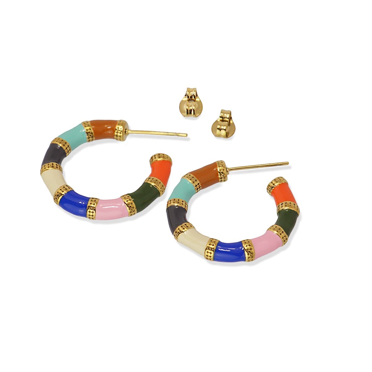 pendientes aros acero esmaltado bambú multicolor