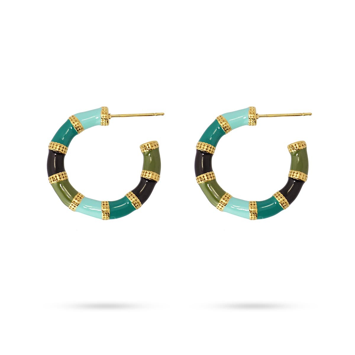 pendientes aros acero esmaltado bambú turquesa