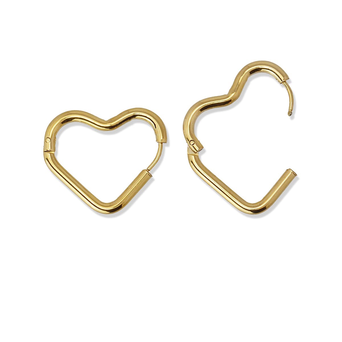 pendientes aros básicos acero corazón dorado