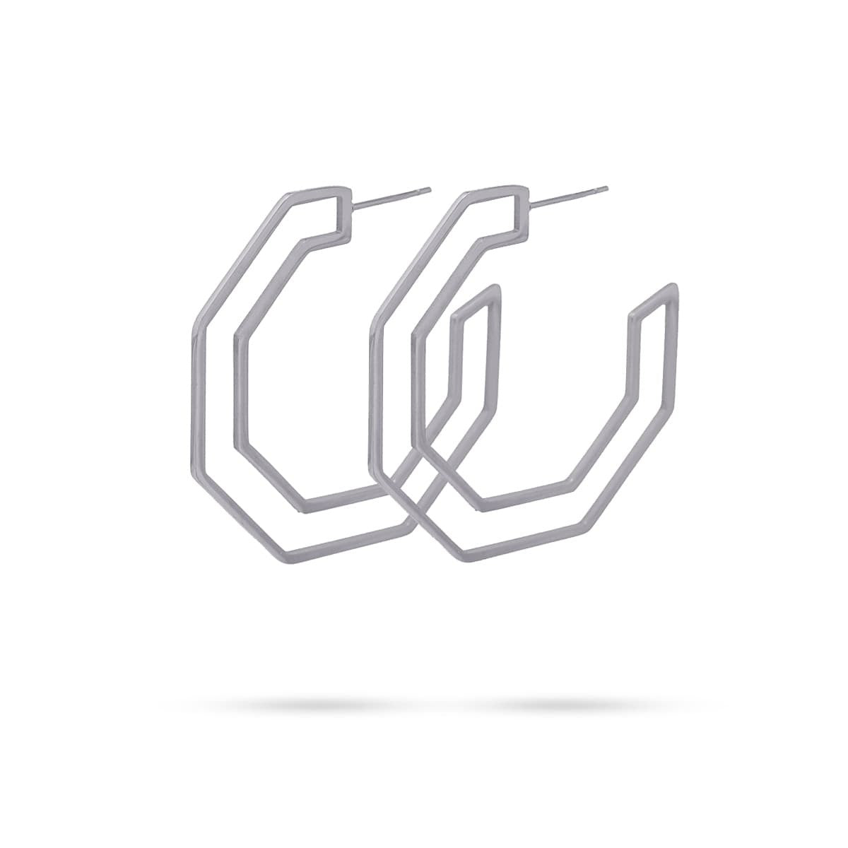 pendientes aros acero dos lineas octogonales