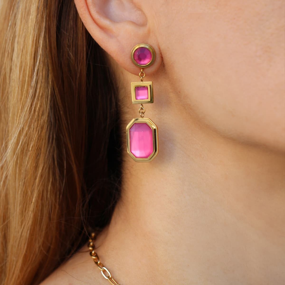 Pendientes piedras color CPE169 rosa