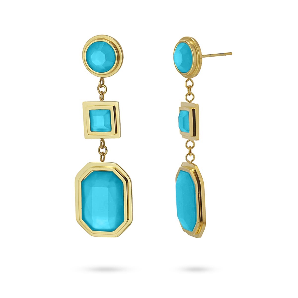 Pendientes largos dorado acero quirúrgico plástico reciclado coloreada azul