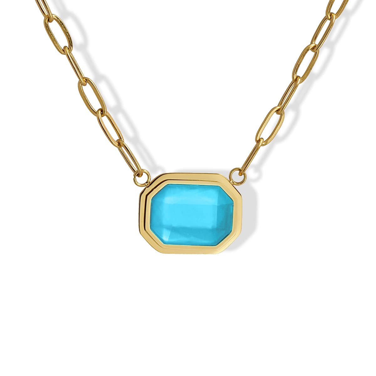collar dorado cadena eslabones acero quirúrgico plástico reciclado piedra azul