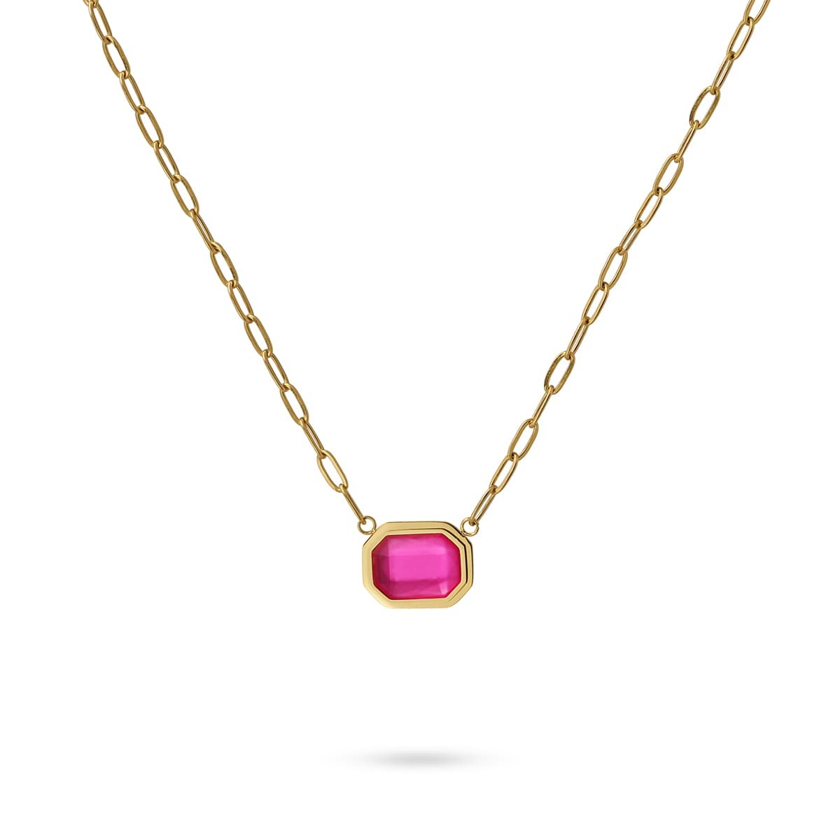 collar dorado cadena eslabones acero quirúrgico plástico reciclado piedra rosa