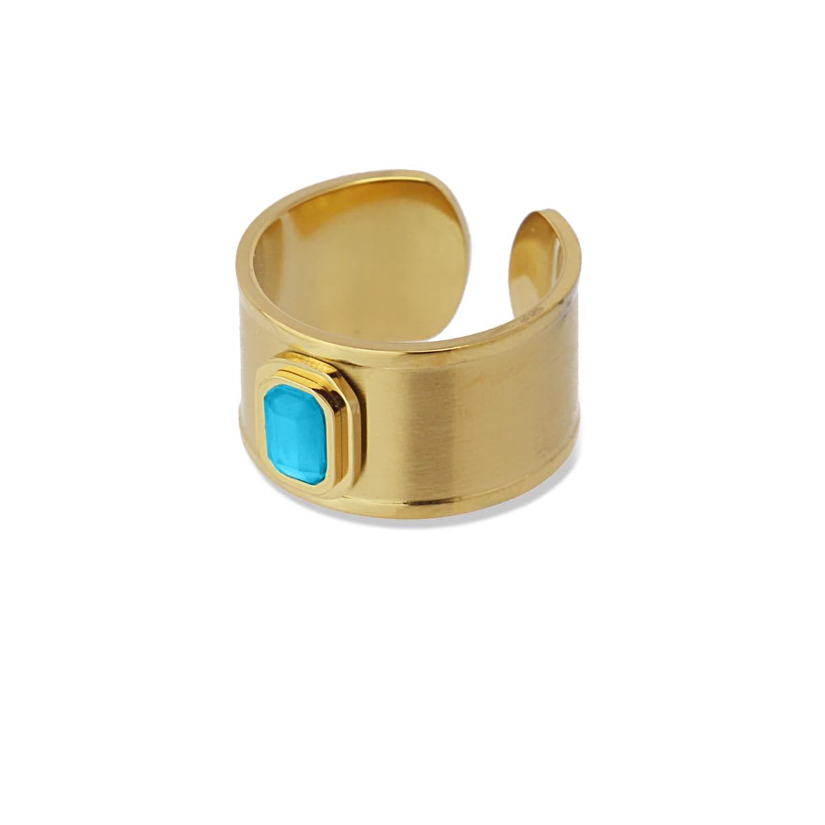 Anillo ancho dorado cadena eslabones acero quirúrgico plástico coloreada azul