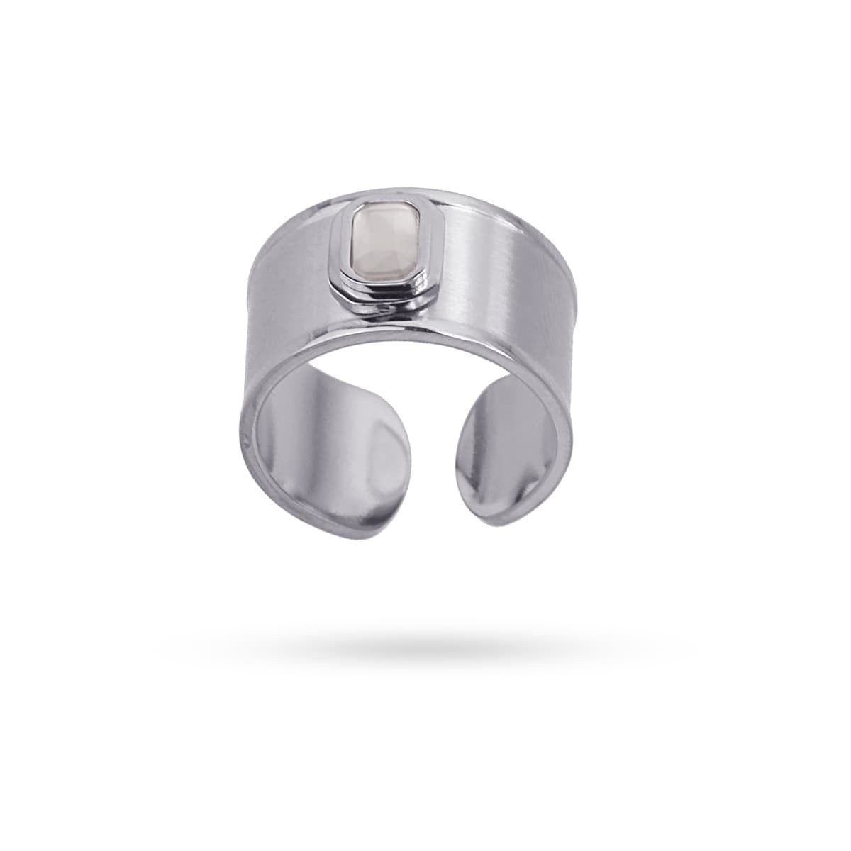 Anillo ancho cadena eslabones acero quirúrgico plástico reciclado piedra coloreada gris anartxy