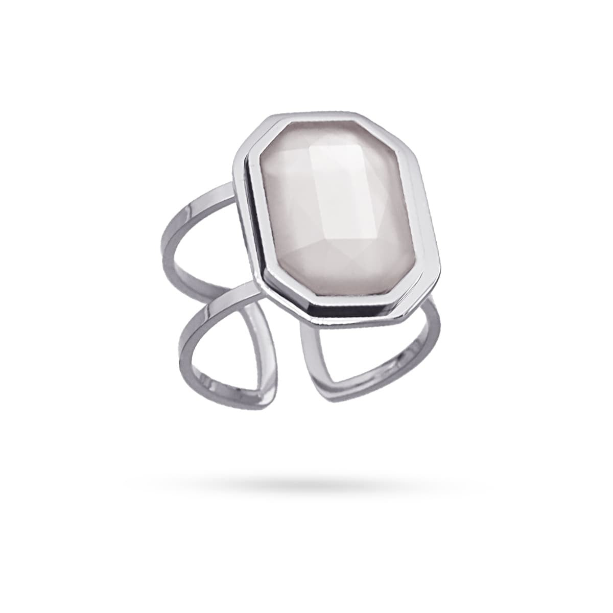 Maxi anillo cadena eslabones acero quirúrgico plástico reciclado piedra coloreada gris anartxy