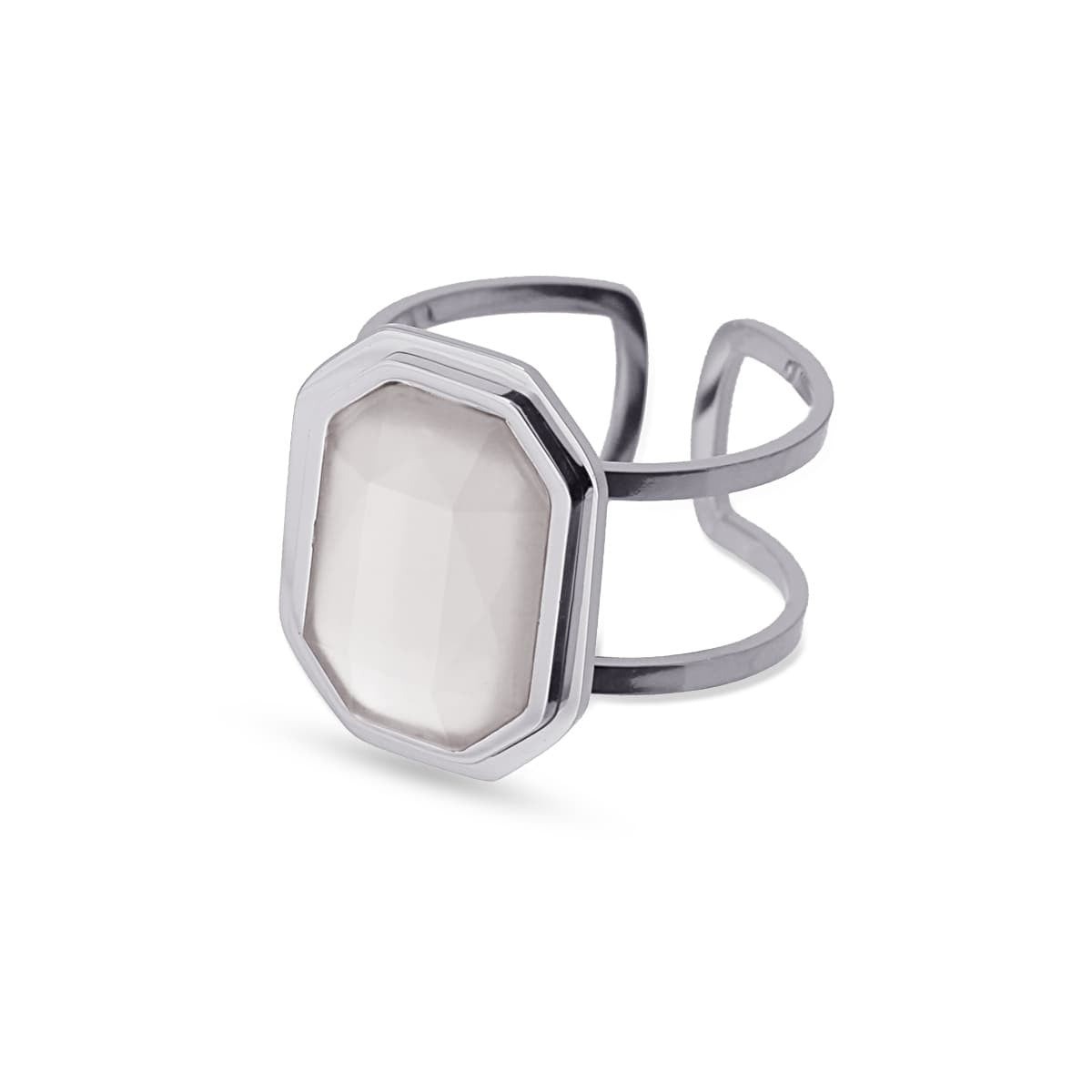 Maxi anillo  cadena eslabones acero quirúrgico plástico reciclado piedra coloreada gris