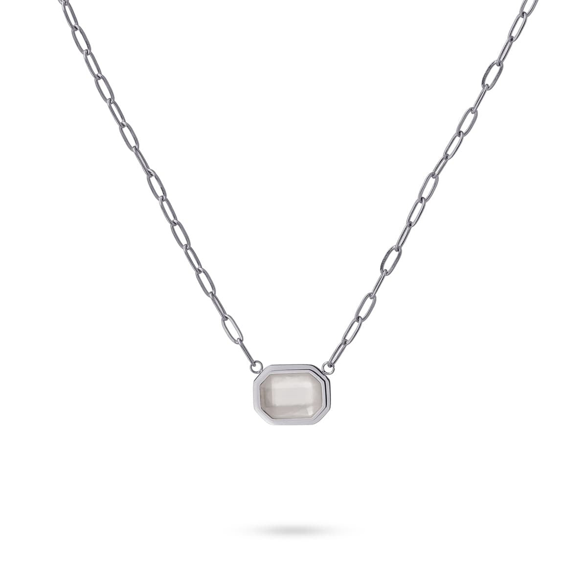 collar cadena eslabones acero quirúrgico plástico reciclado piedra coloreada gris