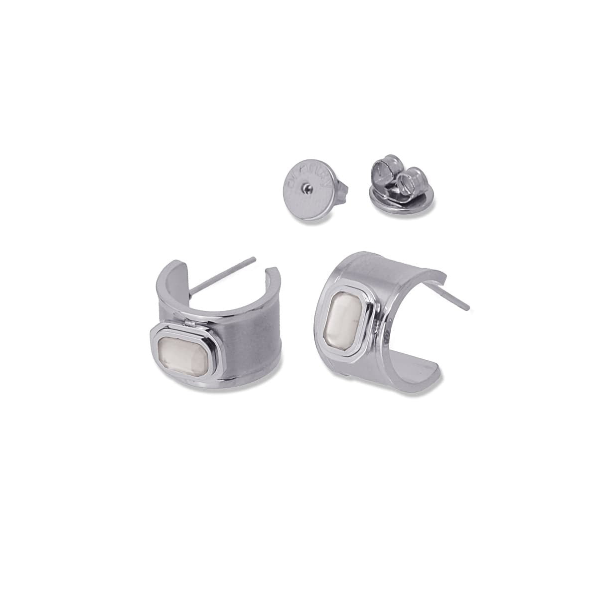 Pendientes mini aros acero quirúrgico plástico reciclado piedra coloreada gris anartxy