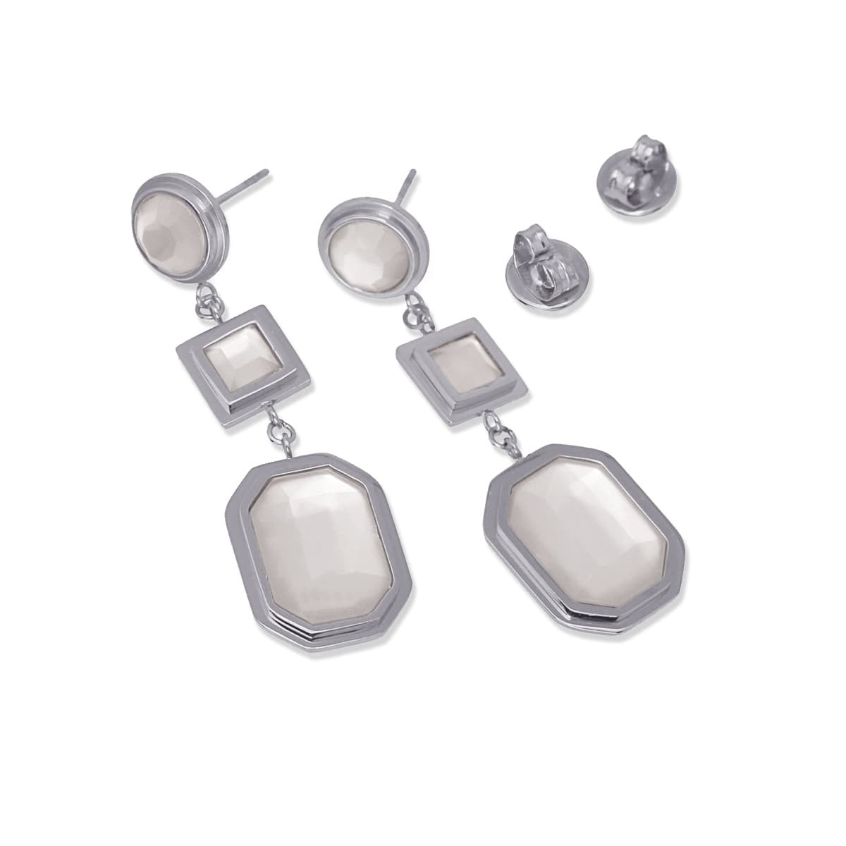 Pendientes largos acero quirúrgico plástico reciclado piedra coloreada gris anartxy