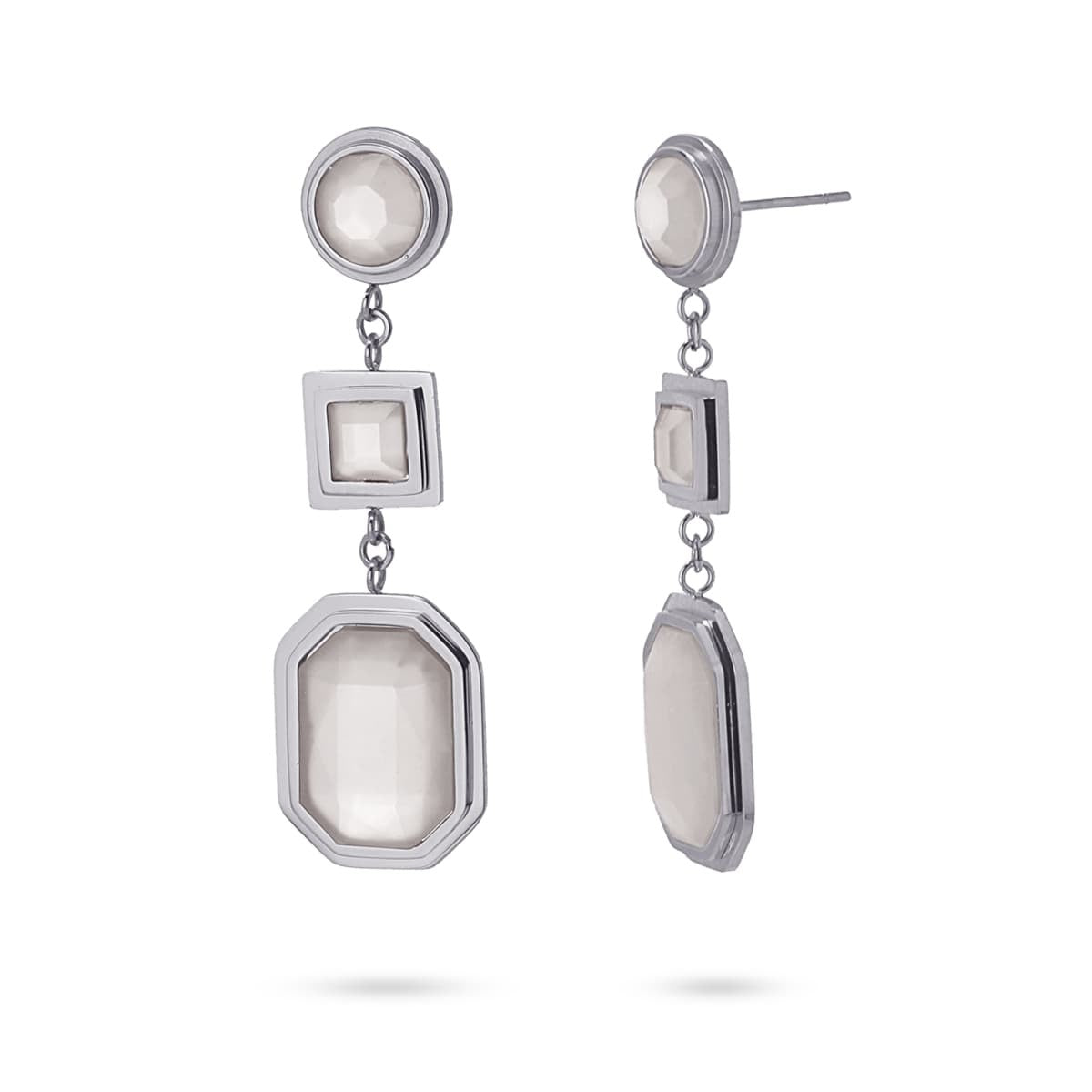 Pendientes largos acero quirúrgico plástico reciclado piedra coloreada gris