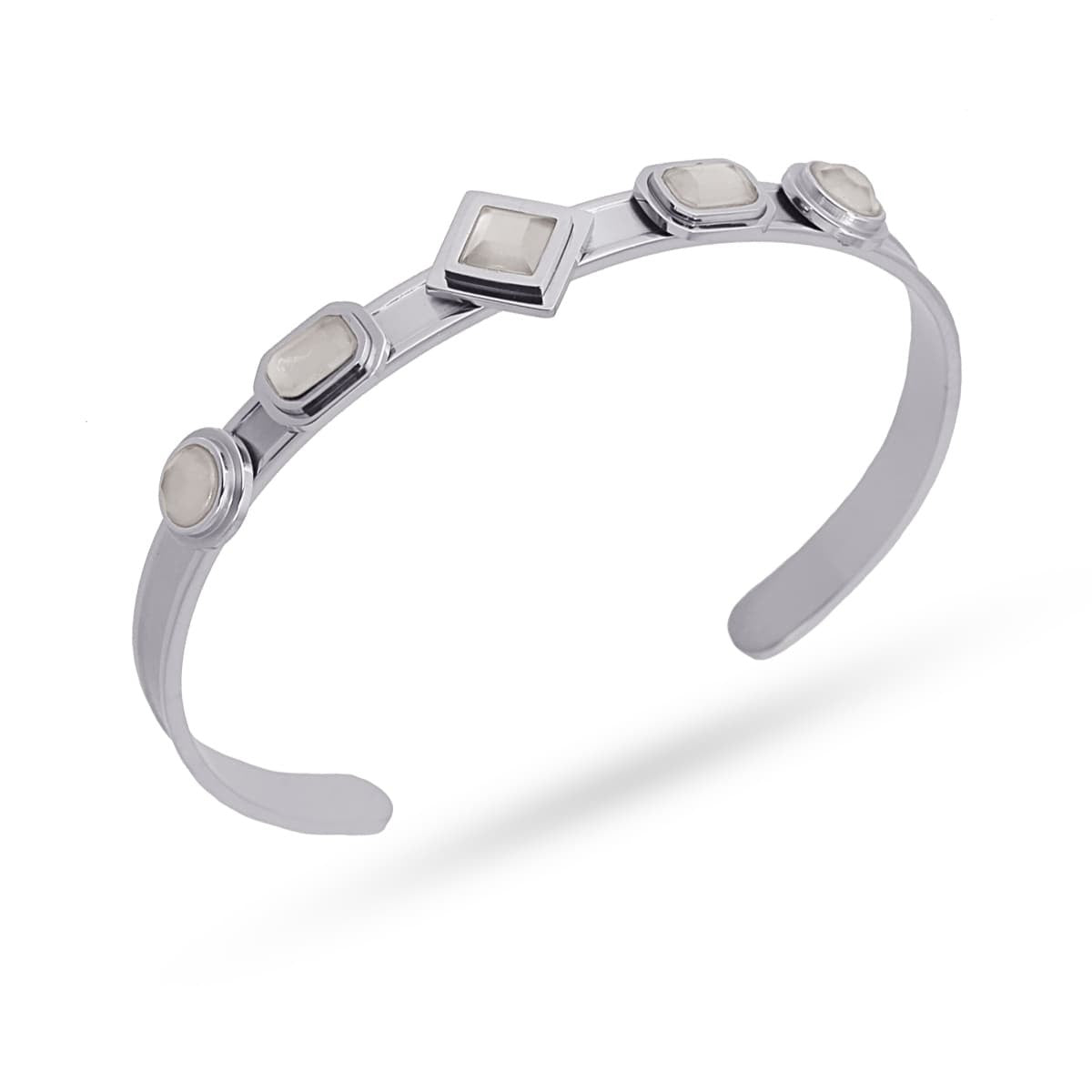 Pulsera Brazalete rígido acero quirúrgico plástico reciclado piedra coloreada gris anartxy
