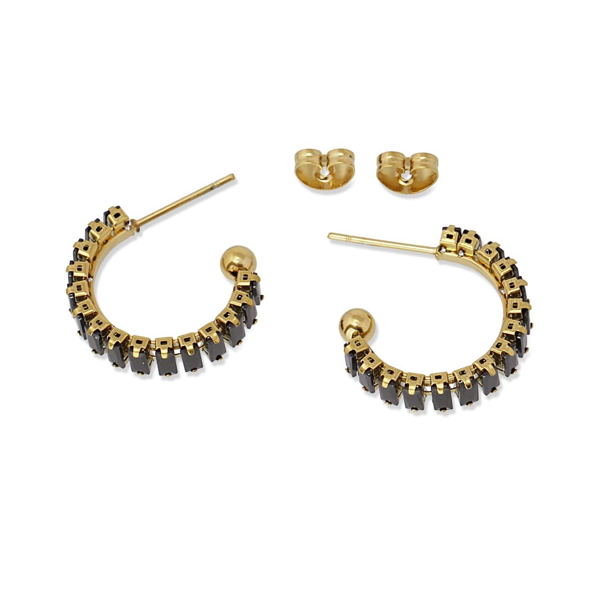 aros pequeños acero circonitas baguette negro