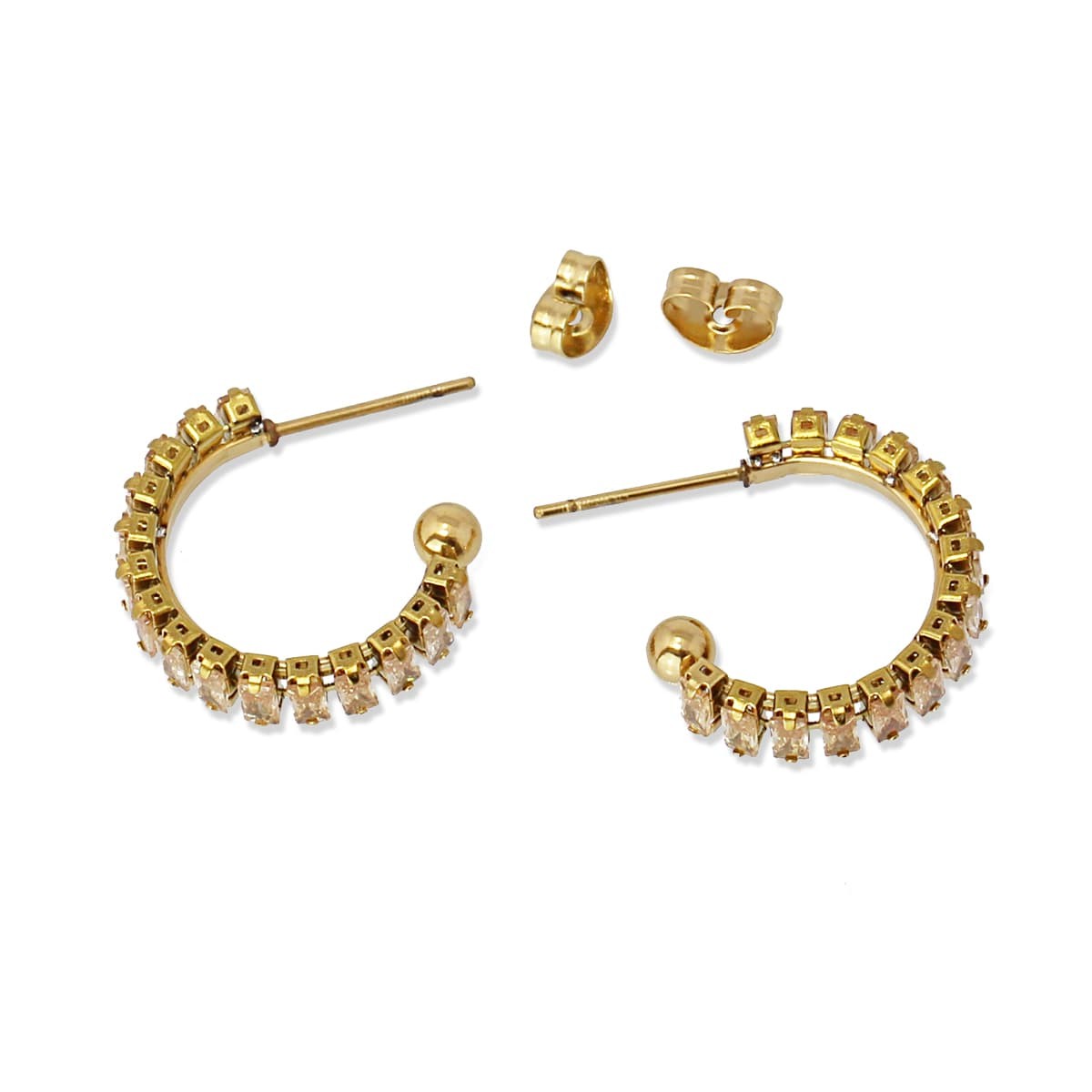 aros pequeños acero circonitas baguette champagne