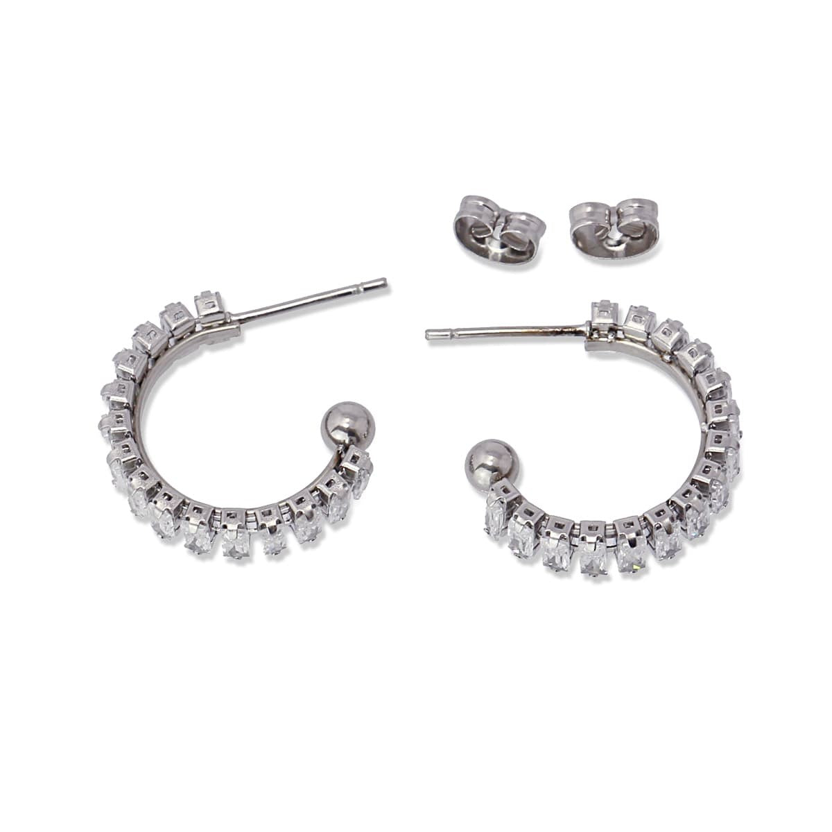 aros pequeños acero circonitas baguette blanco
