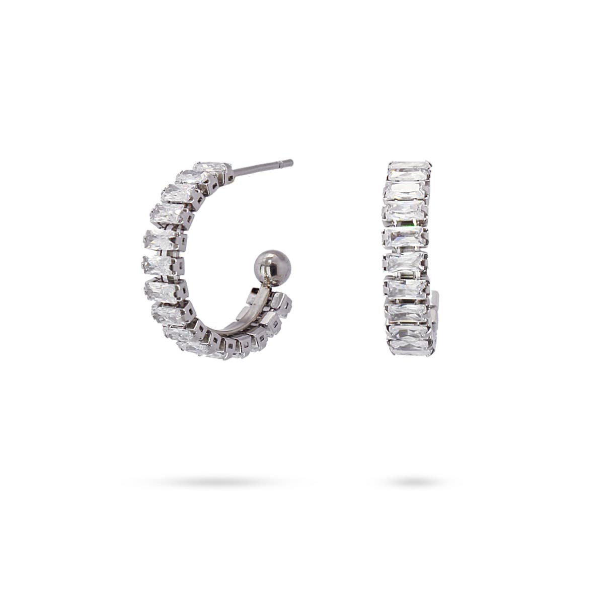 aros pequeños acero circonitas baguette anartxy blanco