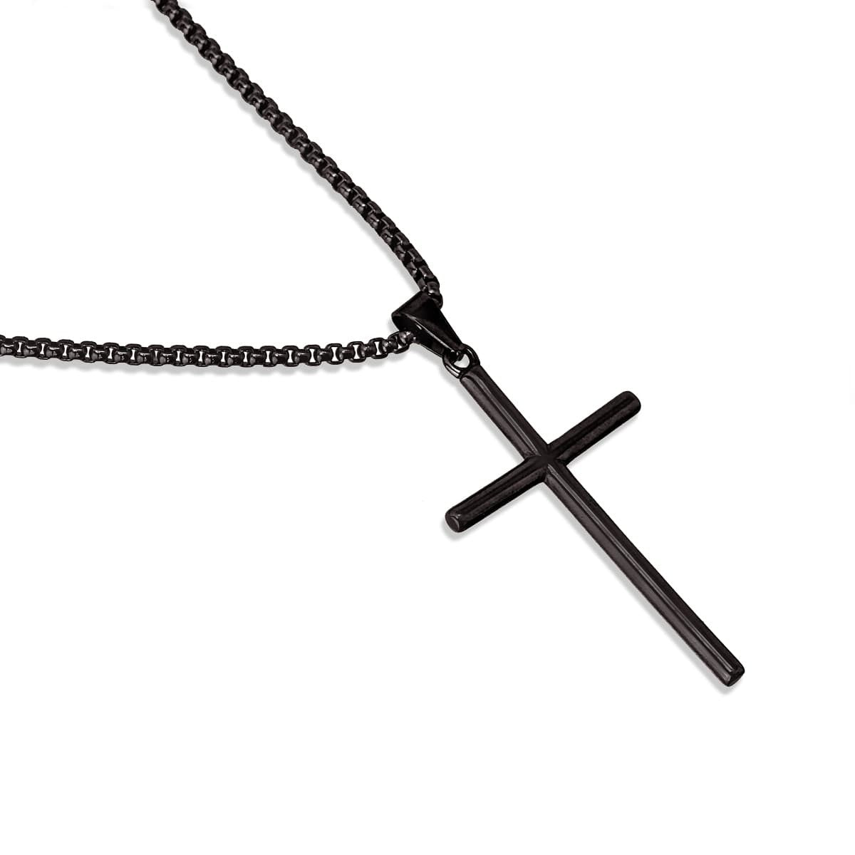 collar hombre acero quirurgico cadena cruz negro