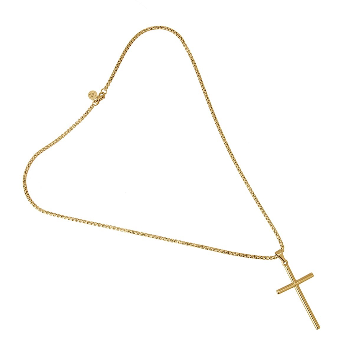 collar hombre acero oro cadena cruz anartxy
