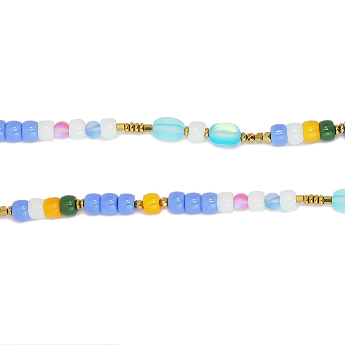 collar largo acero cuentas cristal color azul claro