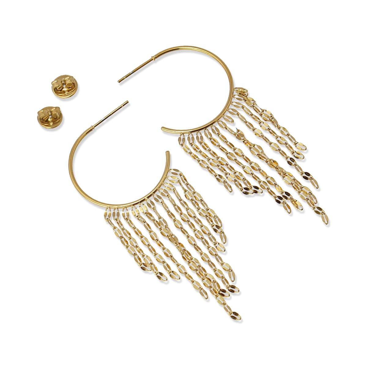 pendientes aros 25mm acero cortina cadenas dorado