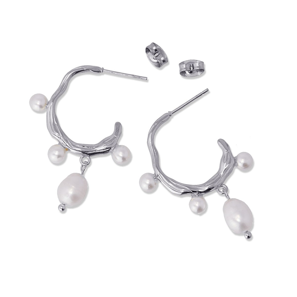 Aros perlas plateado acero